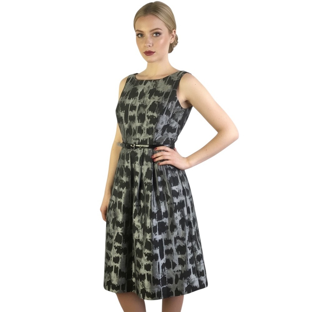 MICHAEL KORS BLACK GREY METALLIC MIDI DRESS BELTED EVENING DRESS A-LINE DRESS  2